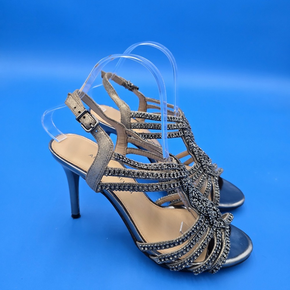 Antonio Melani Marnee Heel Jewel Sandals Pewter Rhinestones Heels‎ 8.5M